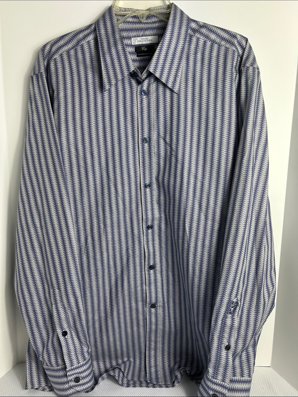Versace Collection City Fit Men’s Size IS Large EU 44 Blue Button Dress Shirt